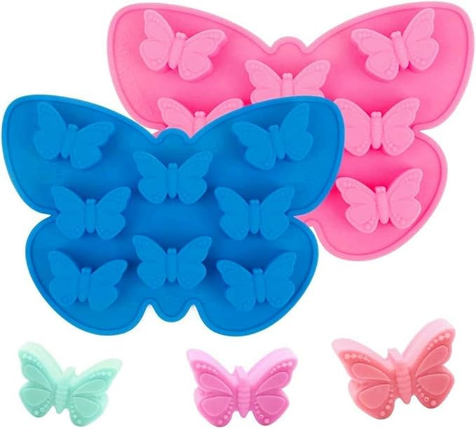 2 Pcs Silicone Butterfly Shape Ice Cube Tray - Wax Melt & Chocolate Candy Baking Molds, Non-Stick | Amazon (US)