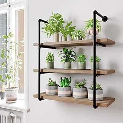 HOMECHO 3 Tier Pipe Shelving Unit with Planks, 31.5 inch Industrial Floating Shelves Wall Mounted... | Amazon (US)