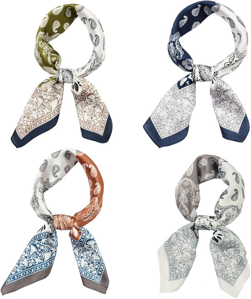 FYLuoke Silk Feeling Satin HeadScarf Neck Hair Scarf Bandana for Women 4-Packs | Amazon (US)