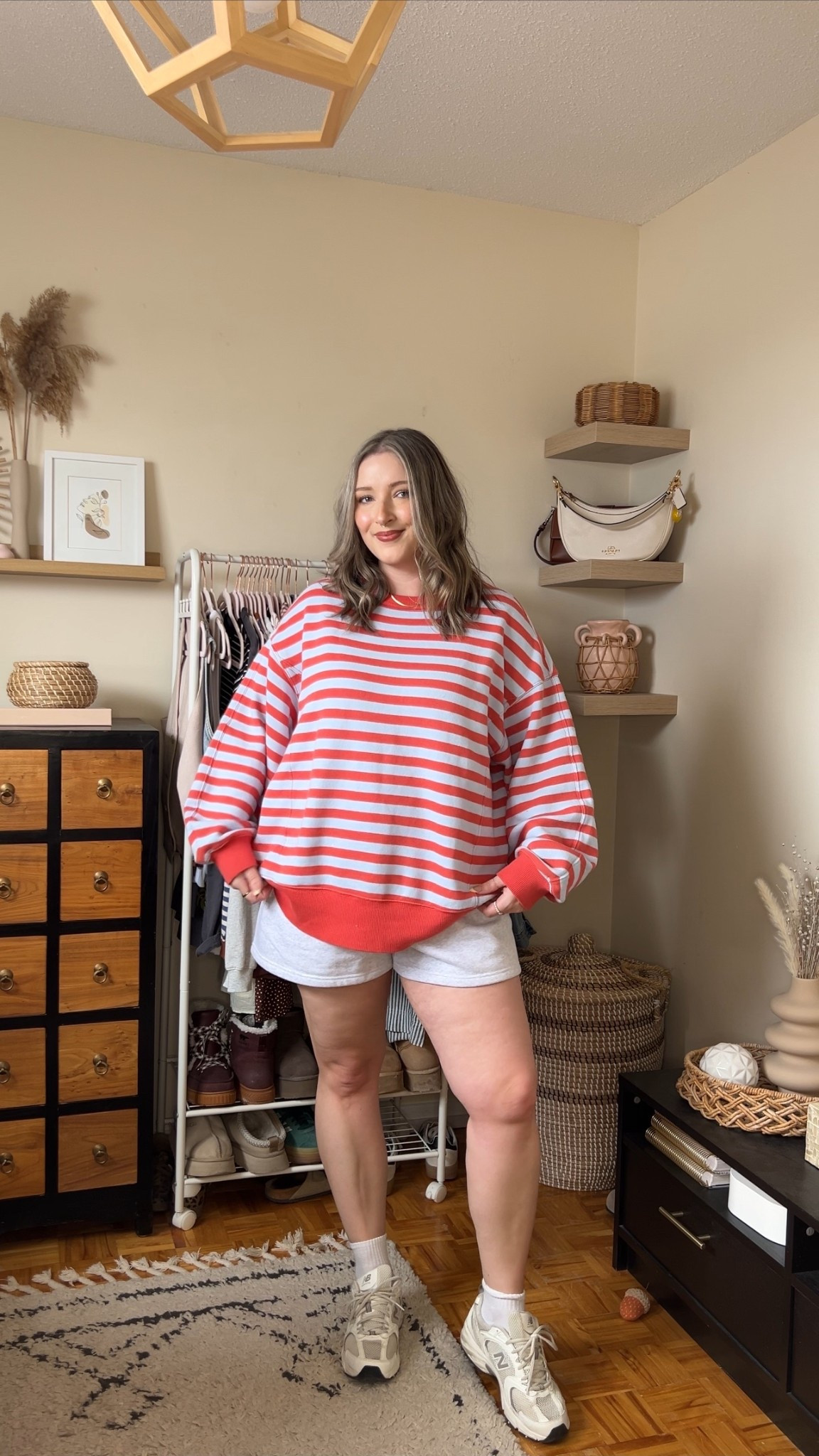 Comfy spring outfit from aerie on sale! Striped sweatshirt runs big, sized down to M. Wearing my usual size L in the sweat shorts. New Balance sneakers are super comfy but run a little big, I’m a 9.5-10 and wear a 9.

#LTKmidsize #LTKsale #LTKsummer