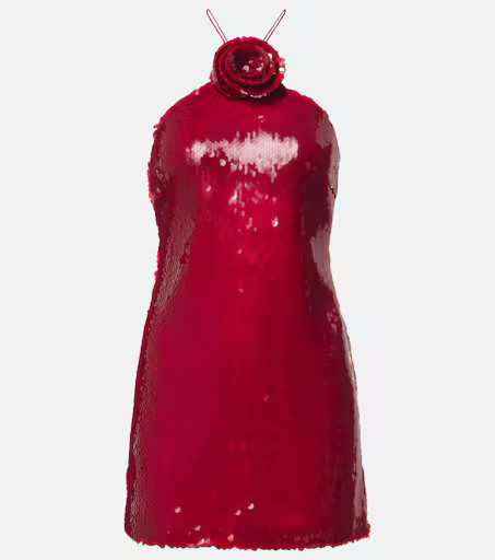 Floral-appliqué sequined halterneck minidress | Mytheresa (INTL)