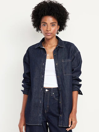 Oversized Boyfriend Button-Down Jean Shirt | Old Navy (CA)