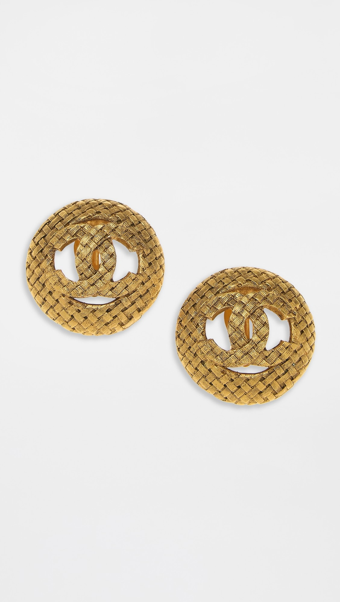 Chanel Gold CC On Woven Round Earrings | Shopbop