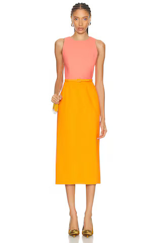 Carolina Herrera Sleeveless Crewneck Midi Dress in Orange,Pink | FWRD 