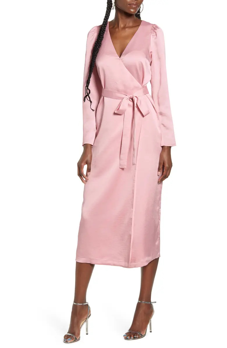 x Influencing in Color Dove Long Sleeve Wrap Midi Dress | Nordstrom