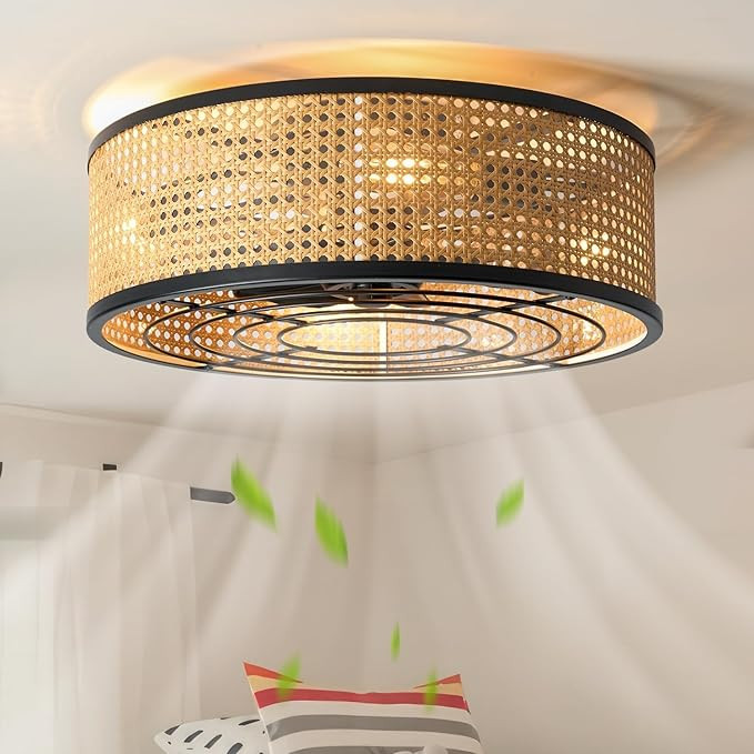 youngrender Boho Rattan Caged Ceiling Fan with Light Flush Mount, 20 Inch Ceiling Fans with Light... | Amazon (CA)