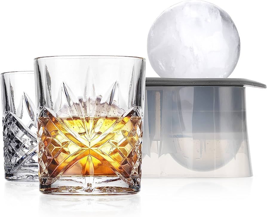 Godinger Whiskey Glasses and Sphere Ice Ball Maker Ice Mold Whiskey Chilling Barware Set, Drinkin... | Amazon (US)