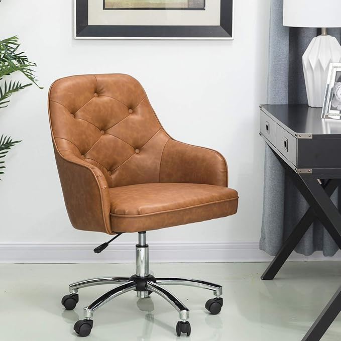 Glitzhome Home Office Chair Adjustable Mid-Back Leather Ergonomic Desk Chair Comfortable Computer... | Amazon (US)