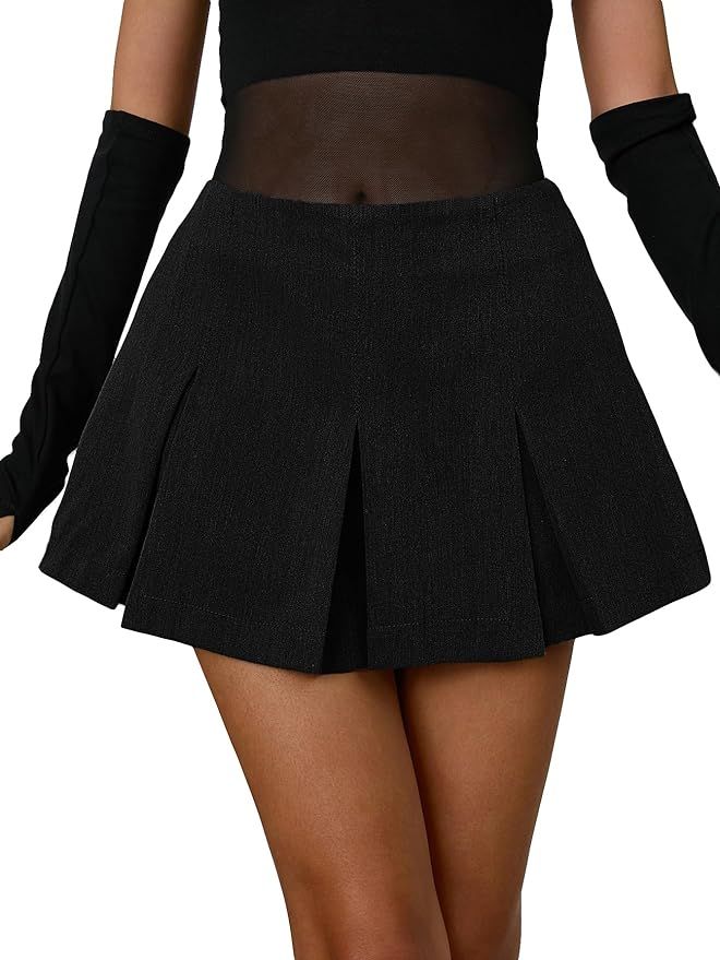 Floerns Women's Casual Pleated Hem Mini Skirt School Uniform Short Skirts | Amazon (US)