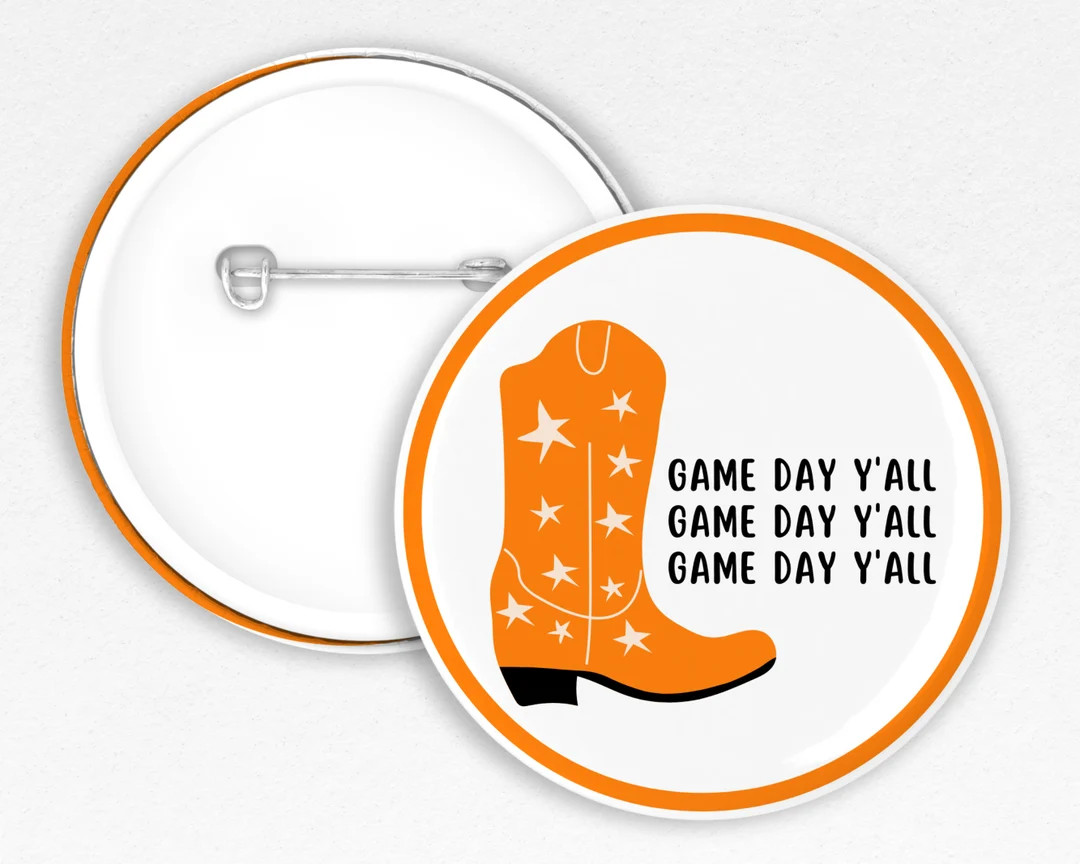University of Texas Game Day Button Game Day Pin Orange and White College Football Pinback Button... | Etsy (US)