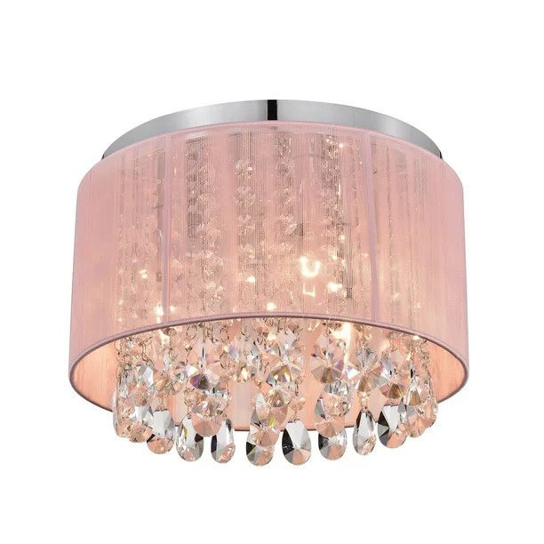 Crystal Ceiling Light Flush Mount Light Fixture Pink Crystal Chandelier 3 Light for Girls Bedroom | Walmart (US)