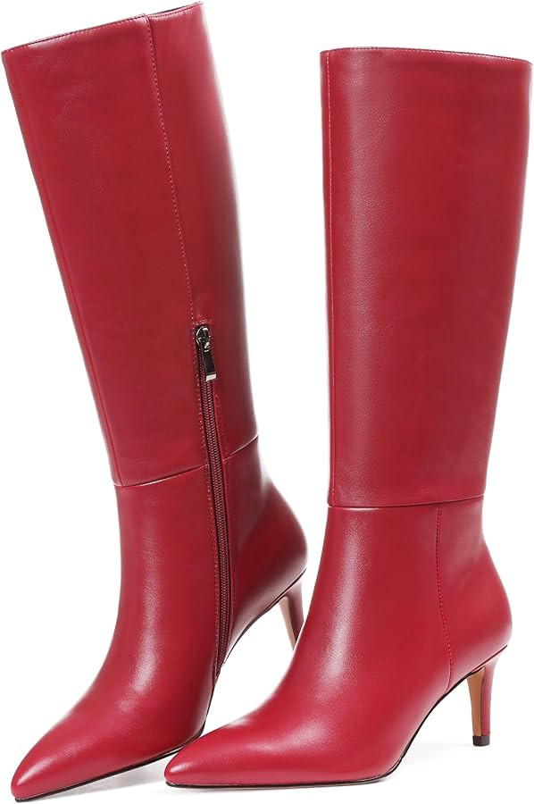 Knee High Boots for Women Pointed Toe Stiletto Kitten Heel Tall Boots Side Zipper Wide Calf Boot ... | Amazon (US)