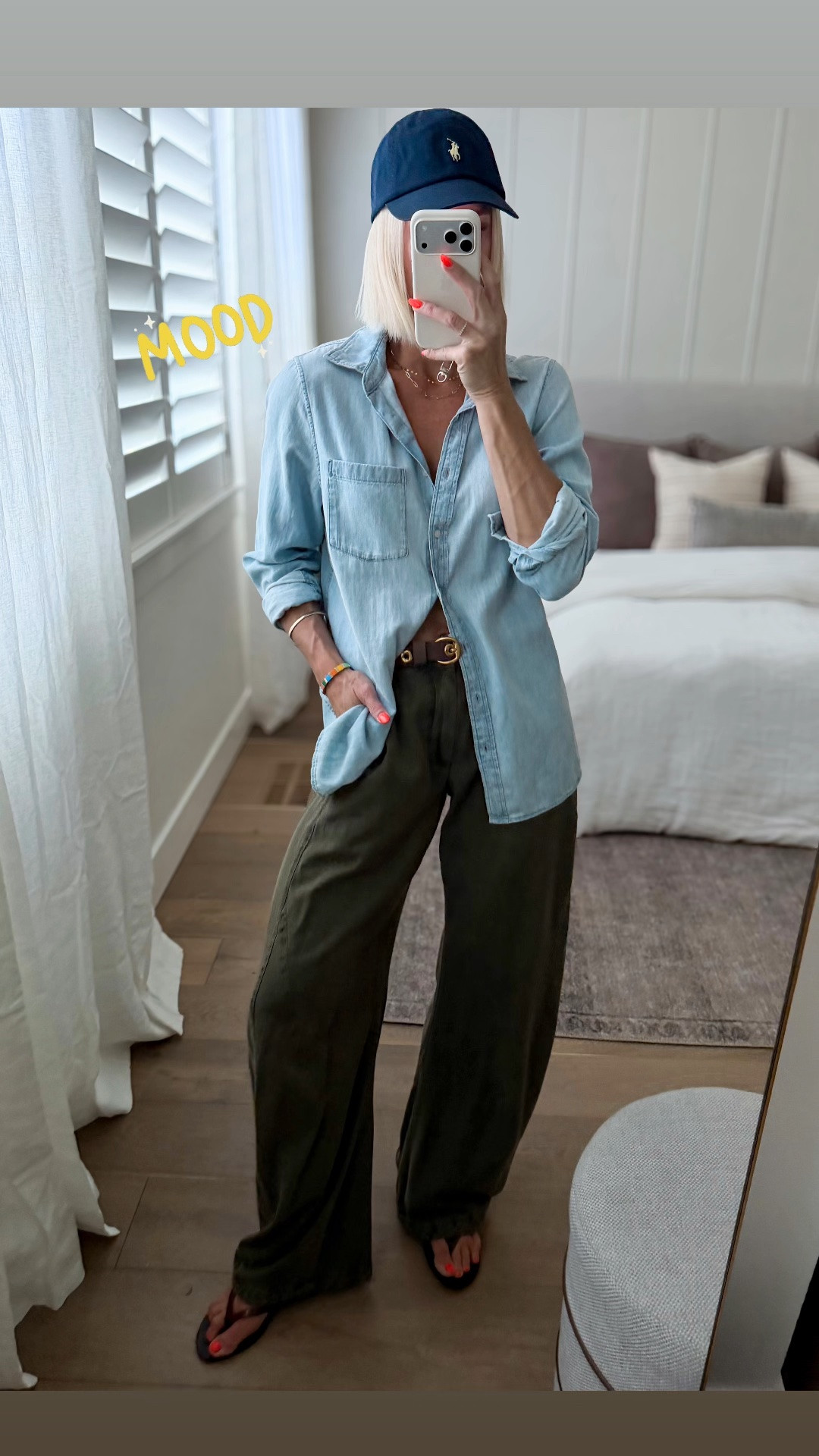Classic pieces will always be a hit! Chambray + olive green is one of my favorite combos for fall. 
I sized up in the shirt to a large— prefer an oversized fit + no button pulling 
Pants fit tts, wearing 4 long
Belt fits big. Size down

#LTKdayinmylife #LTKmomlife #LTKOver40