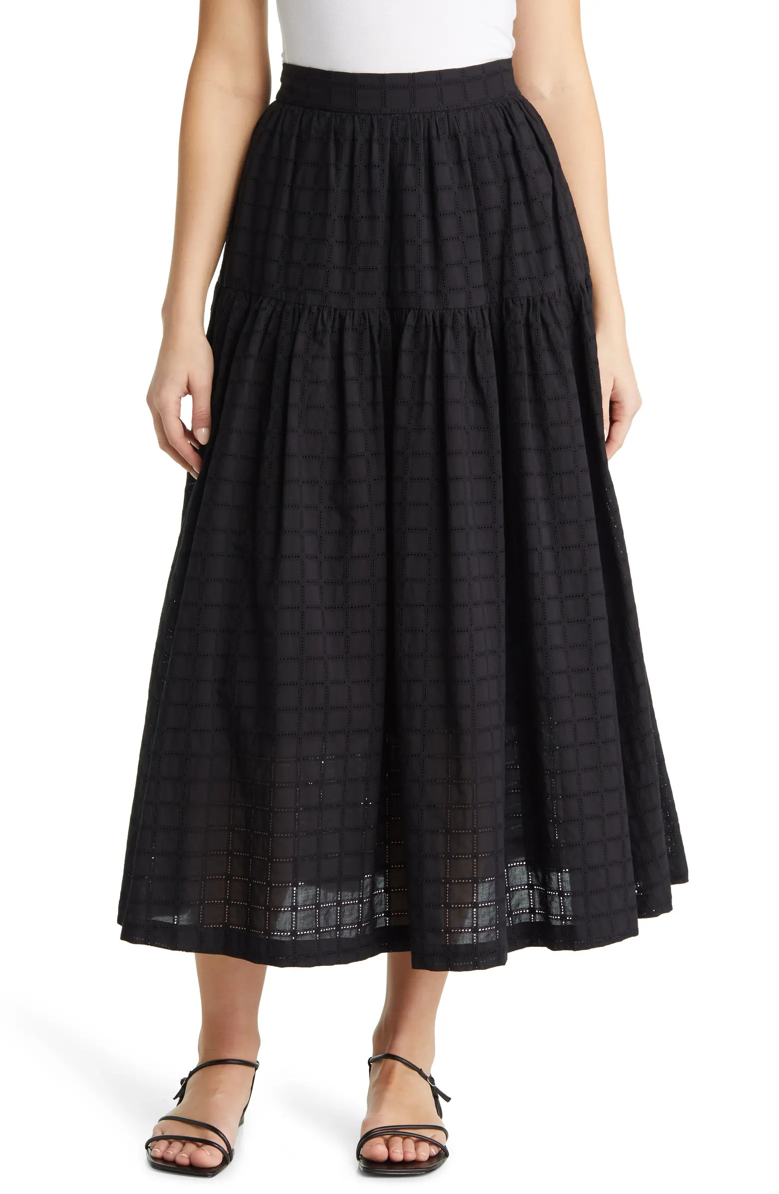 Nordstrom Eyelet Gathered High Waist Midi Skirt | Nordstrom | Nordstrom