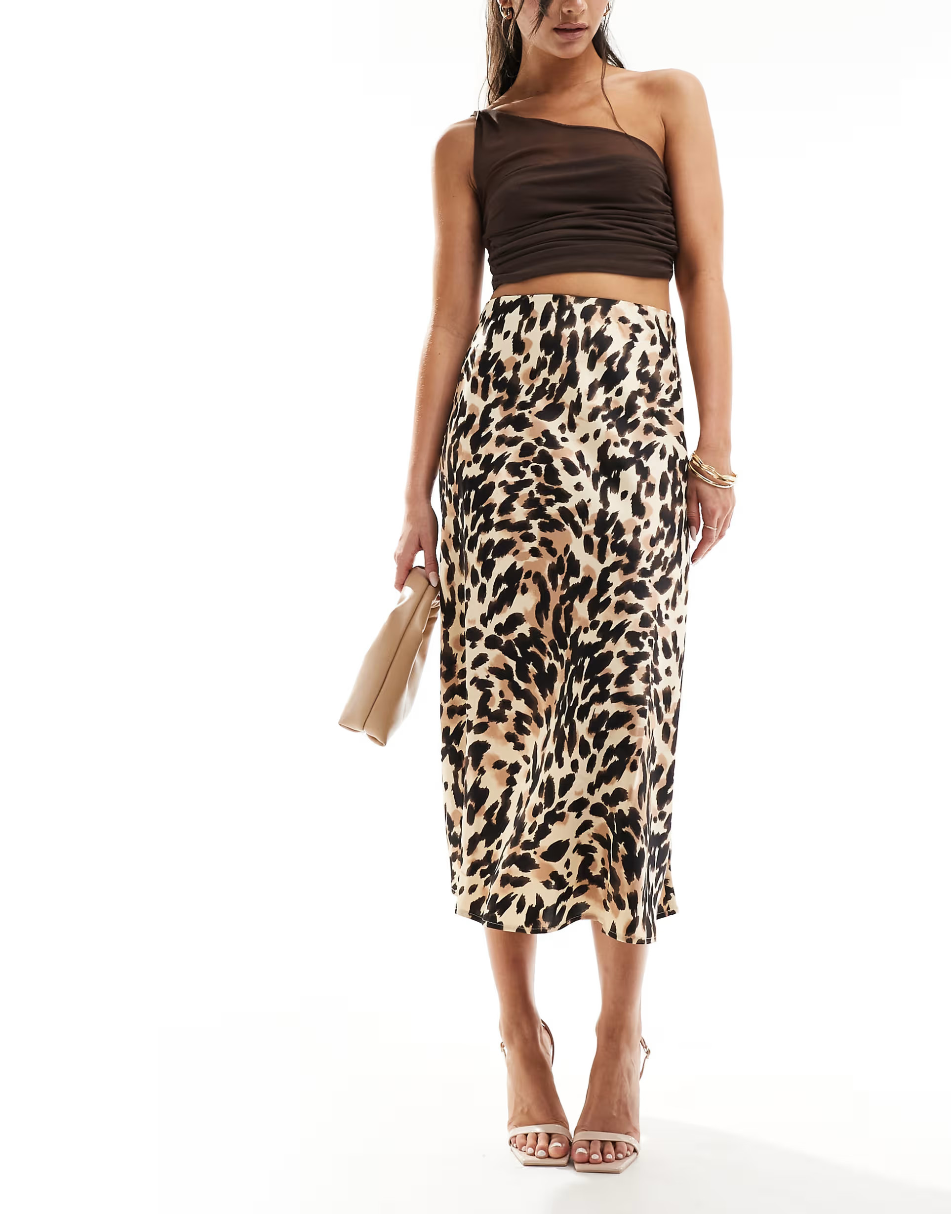 Y.A.S satin midi skirt in leopard print | ASOS | ASOS (Global)