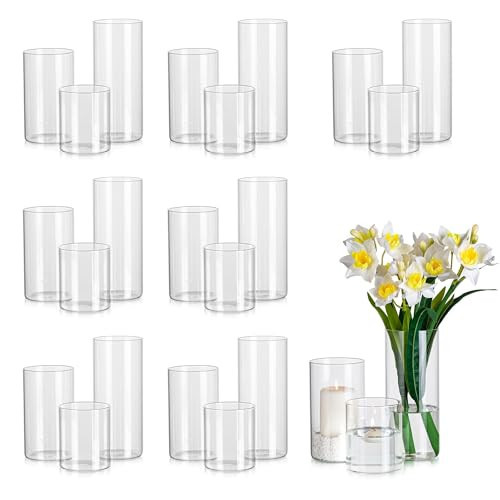 Glasseam Clear Cylinder Vases Set, 24Pcs Glass Vases for Centerpieces Bulk, Modern Floating Candle Holder for Decor, Hurricane Candle Holders for Wedding Table Decor (5.5"/7.5"/9.5") | Amazon (US)