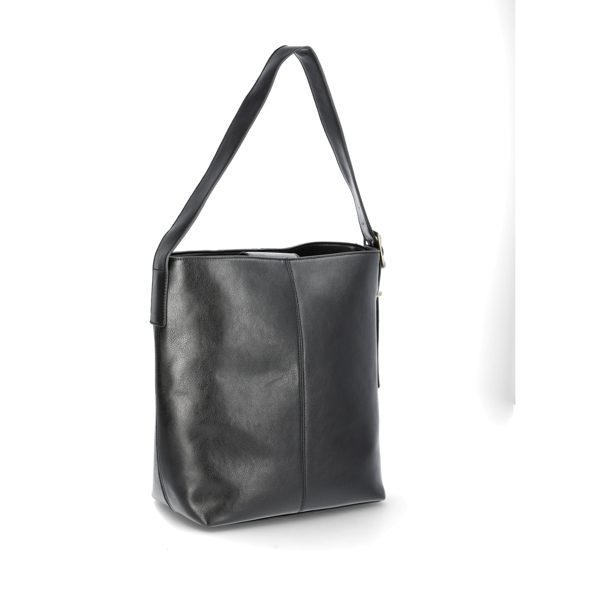 Time and Tru Women's Birdie Faux Leather Bucket Mid Sized Handbag, Black - Walmart.com | Walmart (US)