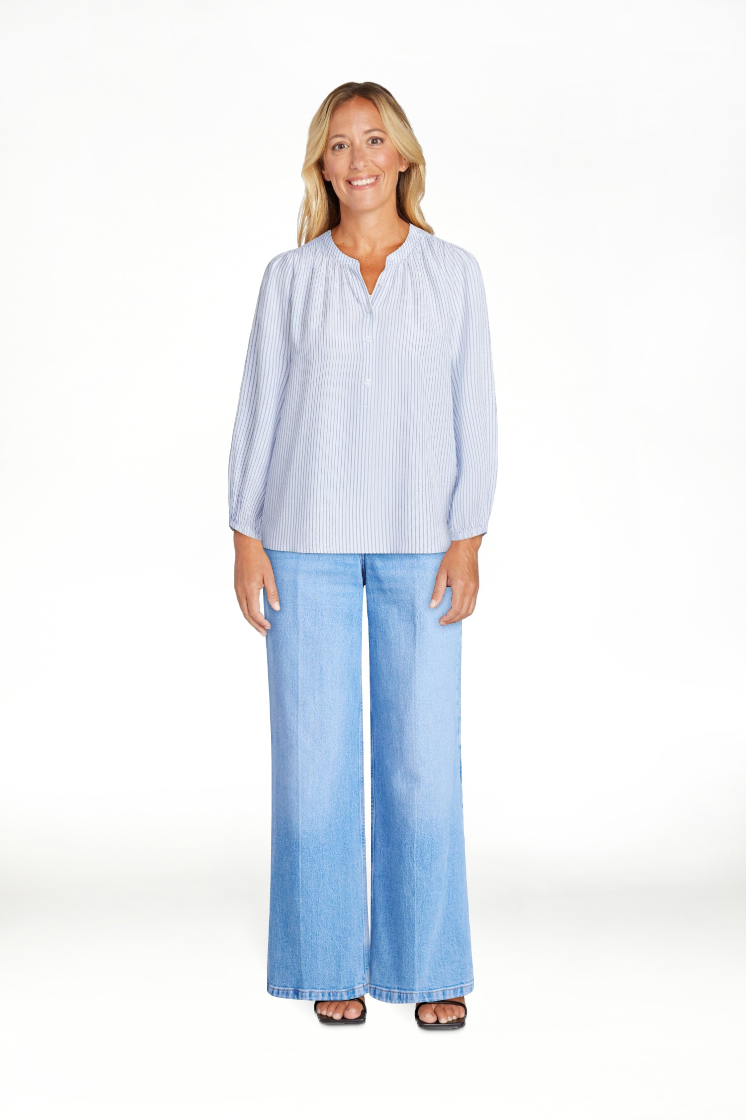 Free Assembly Women's Shirred Cotton Button Down Blouse with Long Sleeves, Sizes XS-XXL | Walmart (US)