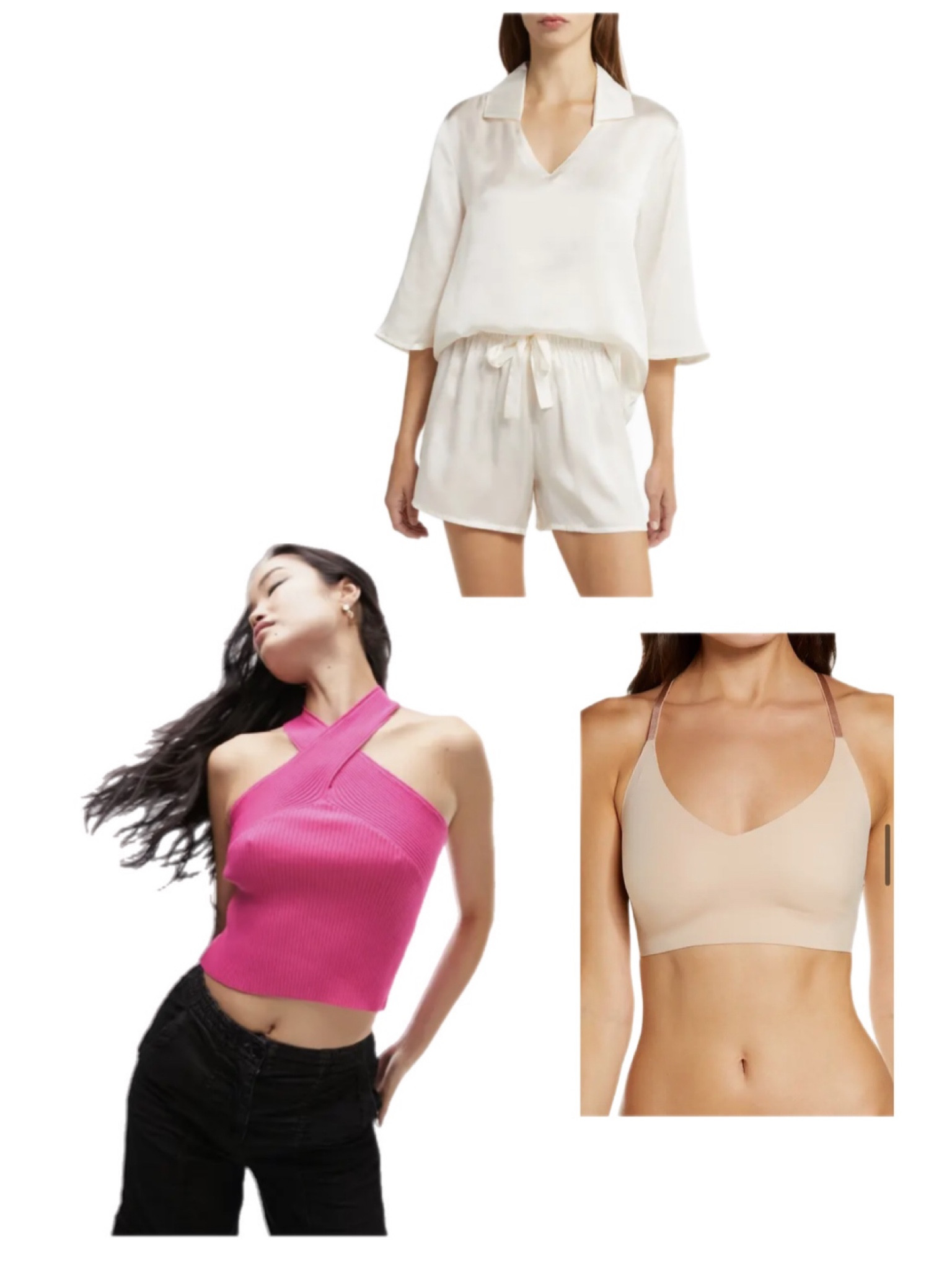 Odds and ends! Silk pajamas, bralette, and the cutest crossover halter top! 

#LTKsalealert #LTKFind #LTKxNSale
