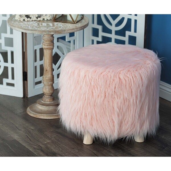 Contemporary 16 x 19 Inch Wood and Faux Fur Footstool by Studio 350 | Bed Bath & Beyond