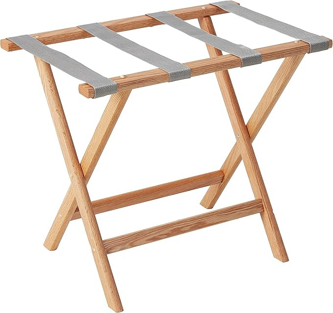 Wooden Mallet Deluxe Straight Leg Luggage Rack, 20" H x 23.75" W x 15.5" D, Light Oak | Amazon (US)