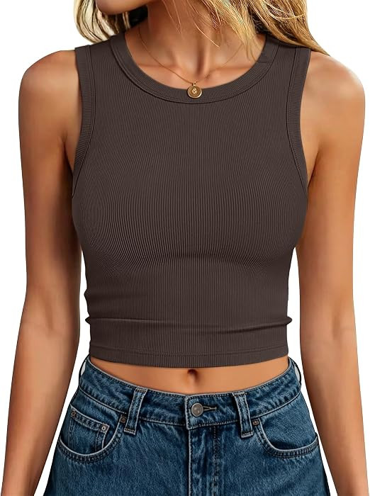 ANRABESS Women's High Neck Ribbed Crop Tank Tops, Slim Fit Sleeveless Shirts 2026 Summer Casual B... | Amazon (US)