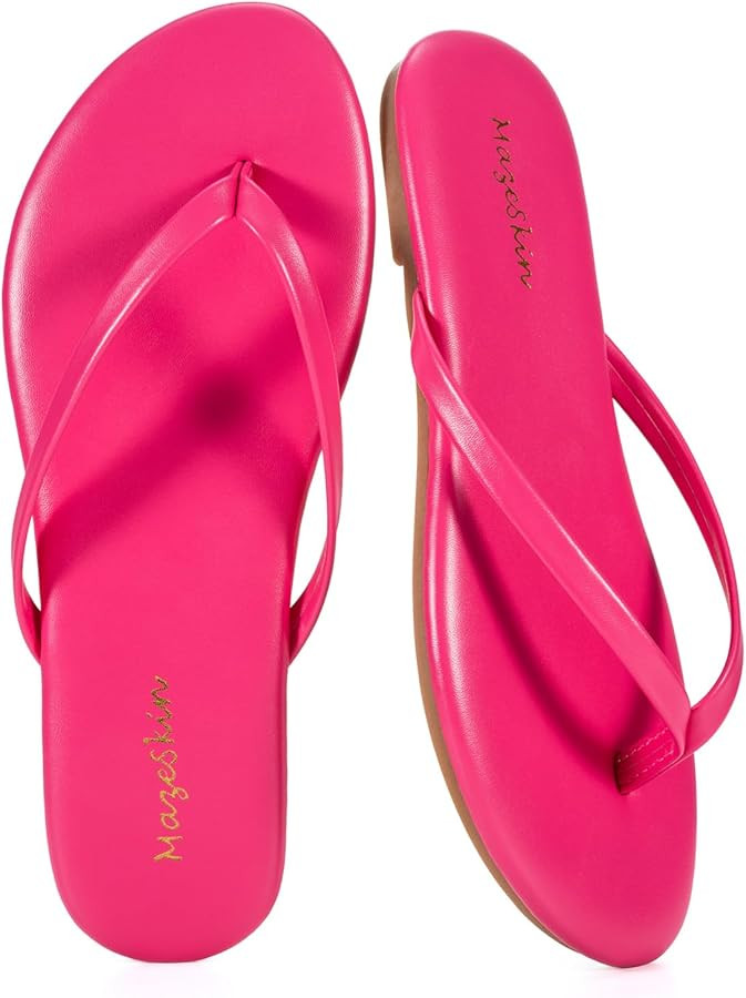 mazeskin Women's Memory Foam Comfortable Flat Thong Sandals Dressy Summer Beach Leather Slide Fli... | Amazon (US)