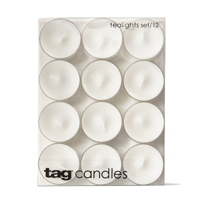 tagltd Set of 12 Tealight Candles White Wax Everyday Use 3 Hour Burn Time Perfect for Votive Holders 075 in H x 15 in Dia | Target