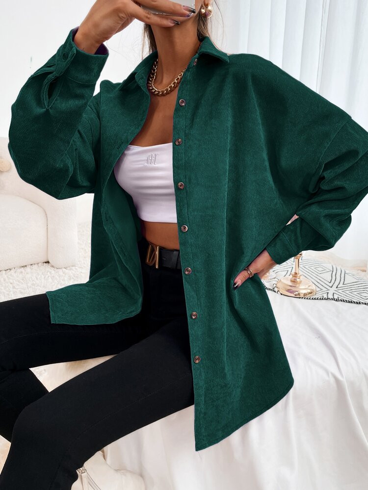 Corduroy Button Front Shirt | SHEIN