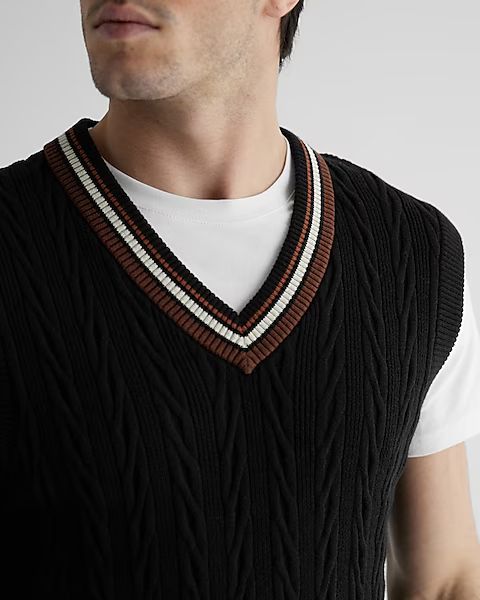 Cable Knit V-Neck Cotton Sweater Vest | Express