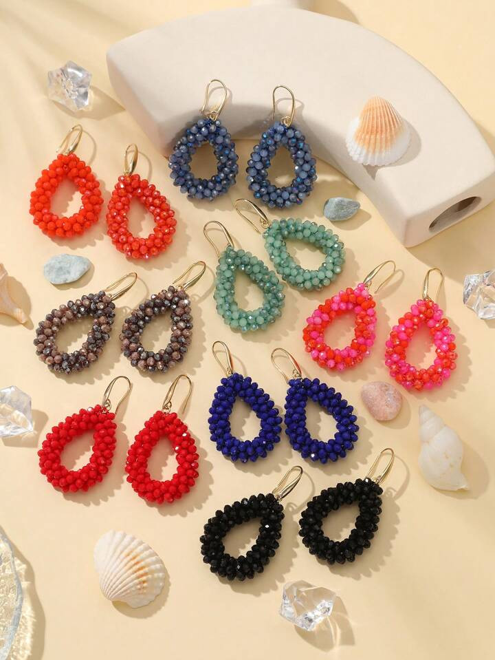 1 paar Boho-stijl kleine traanvormige handgemaakte kralenkristallen oorbellen, geschikt voor dage... | SHEIN