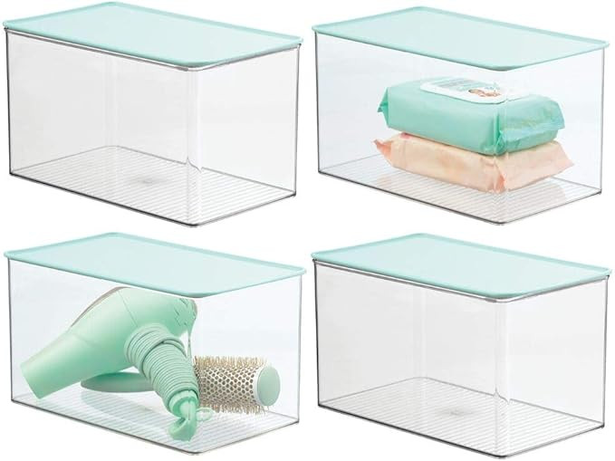 mDesign Stackable Bathroom Storage Box with Attached Hinged Lid - Container for Organizing Hand S... | Amazon (US)