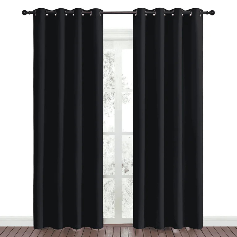 NICETOWN Solid 95% Bedroom Curtains Blackout Black, Set of 2, W52 x L84 - Extra Wide Blackout Cur... | Walmart (US)