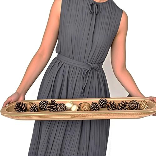 Wooden Dough Bowls Decorative，Rustic Bread Long Bowls Decor Wood Tray, Hand Carved for Table Centerpiece Decor, Home Decor(30 * 6 * 2 inch Brown) | Amazon (US)