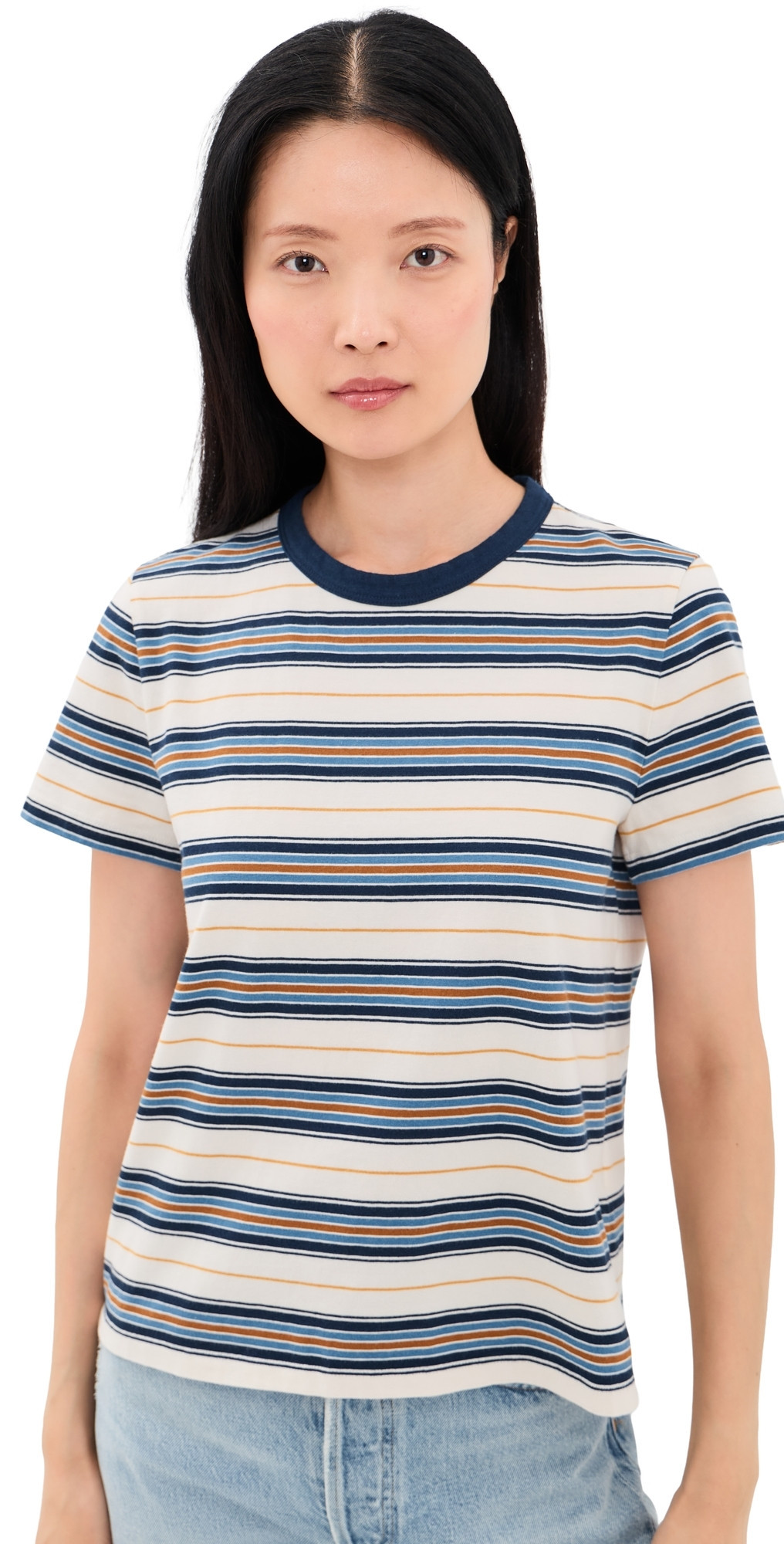 Madewell The Perfect Crewneck Tee in Allday Jersey Blue Stripe XXS | Shopbop