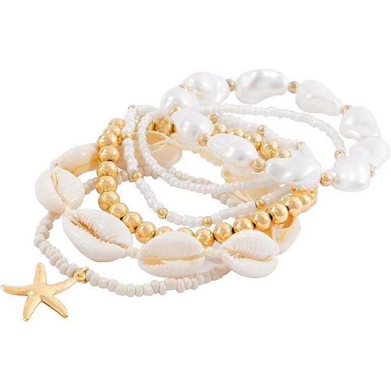 Duslogis Shell Bracelet Seashell Boho Beaded Stretch Bracelets for Women Summer Beach Bracelets S... | Walmart (US)