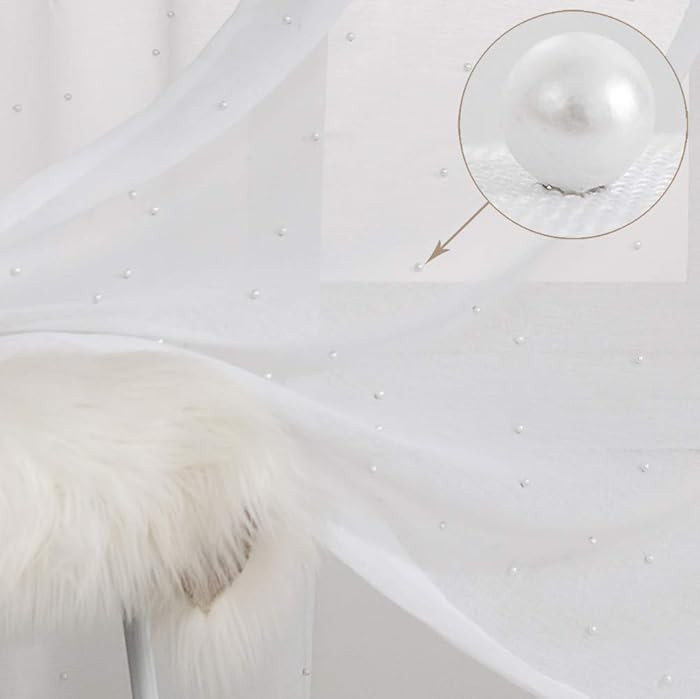White Pearl Sheer Curtains - Rod Pocket (Set of 2) 52 x 63 inches for Living Room,Bedroom | Amazon (US)