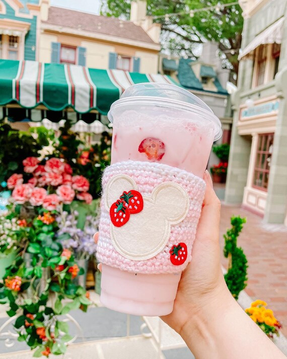 Strawberry Mickey coffee cozy | cup sleeve | crochet cup cozy | Etsy (US)