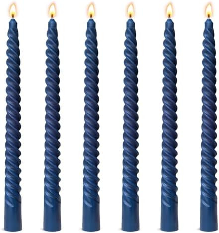6 Pack 10 Inch Navy-Blue Spiral Taper Candles for Hanukkah and Winter Home Decoration, Unscented ... | Amazon (US)