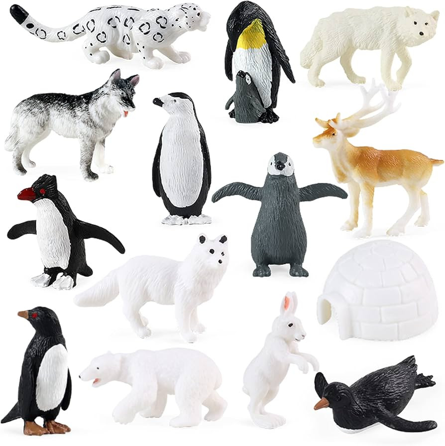 RCOMG Arctic Animals Figures, 14pcs Mini Polar Animal Figurines, Plastic Arctic Animal Toys Set w... | Amazon (US)