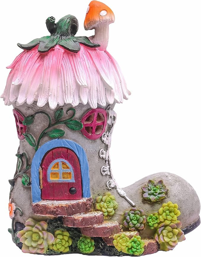 TERESA'S COLLECTIONS Boot Fairy House Garden Statues with Solar Outdoor Light, Door Can Open Resi... | Amazon (US)