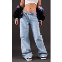 Light Blue Wash Low Rise Wide Leg Jeans | PrettyLittleThing US