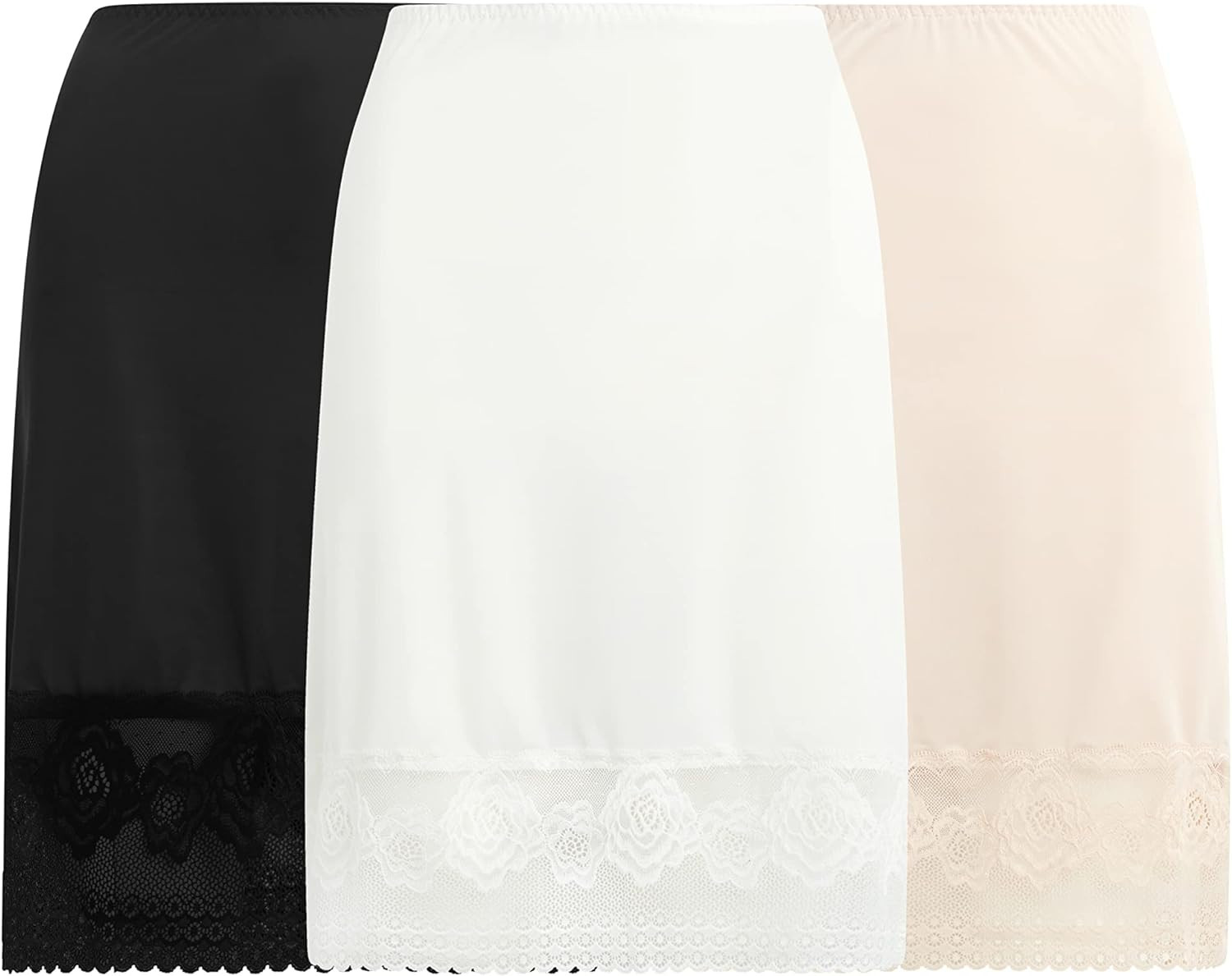 Free to Live 3 Pack Women's Half Slip with Floral Lace, Above the Knee Length Underskirt - Extend... | Amazon (US)