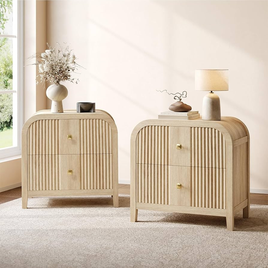 ModernMate Set of 2 Modern 2-Drawer Nightstand with Wave-Fluted Front & Curved R-Angle Top, Thick... | Amazon (US)