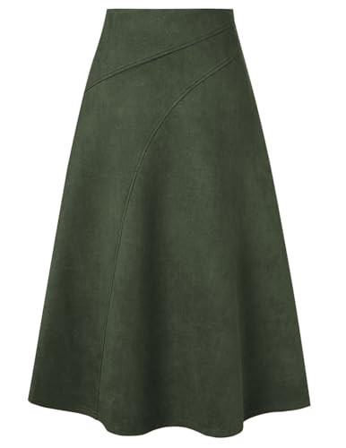 Kate Kasin 2025 Women's Suede Skirts, High Waist A-Line Skirt, Fall Winter Midi Skirt Army Green | Amazon (US)