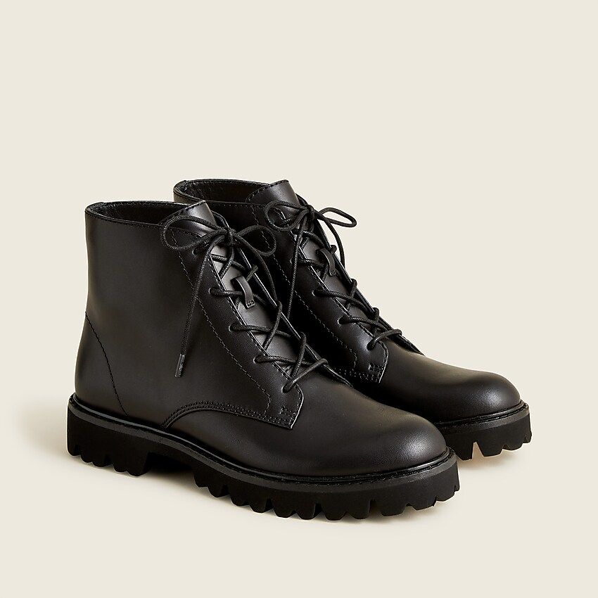 Gwen lug-sole lace-up boots in polished leather | J.Crew US