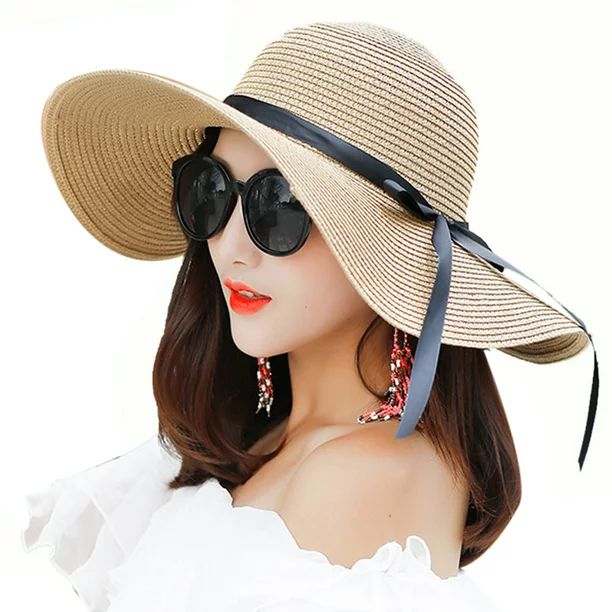 Coxeer Travel Foldable Wide Brim Bowknot UV Protection Floppy Summer Cap Sun Hat for Women Girl | Walmart (US)