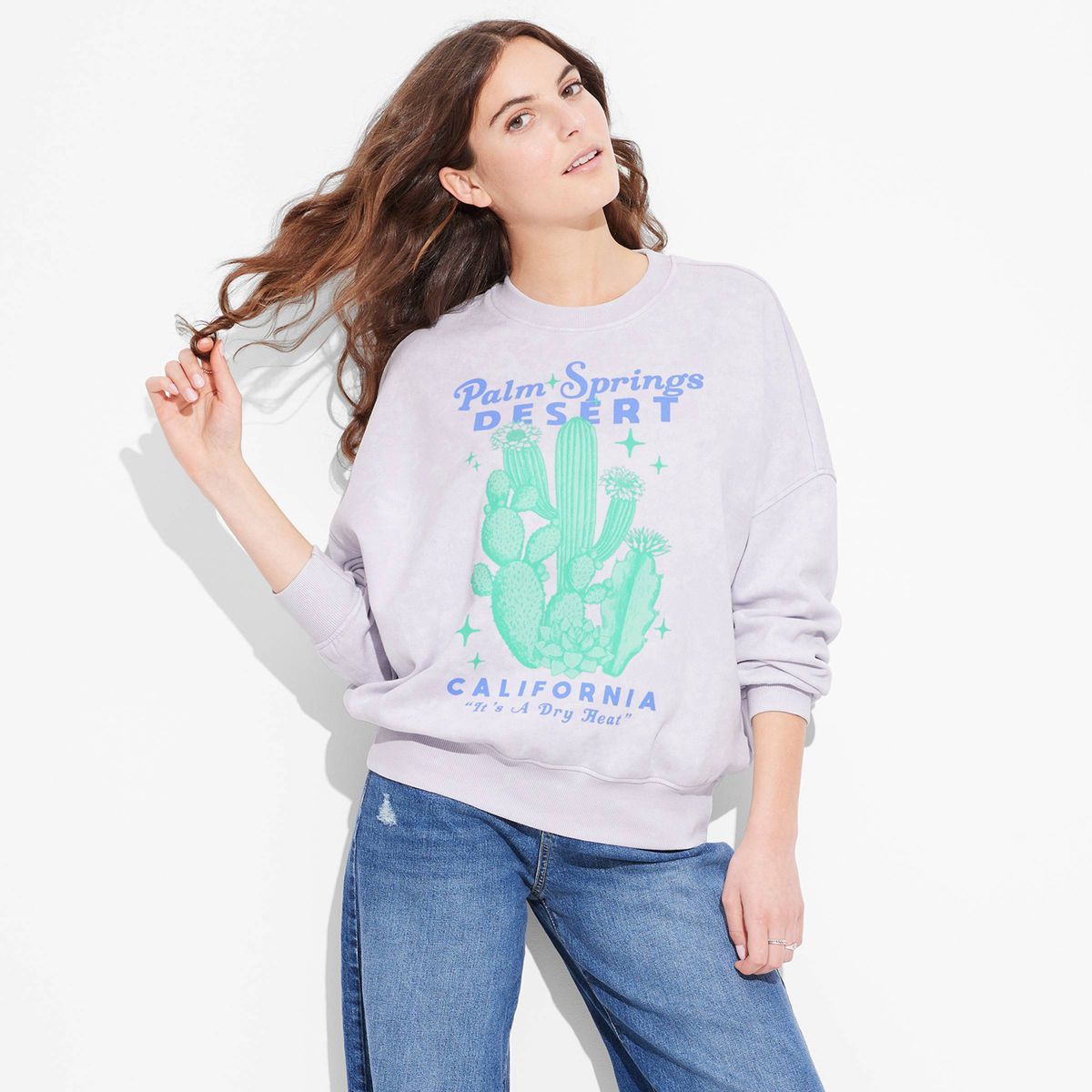 Women's Palm Springs Graphic Sweatshirt - Lavender XL | Target