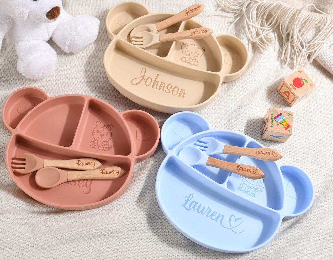 Personalized Cartoon Silicone Baby Weaning Set,feeding Set With Name,separator Tray Bib Cup,engra... | Etsy (US)