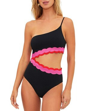Liora Color Block Wave One Shoulder Cut-Out One Piece Swimsuit | Dillard's